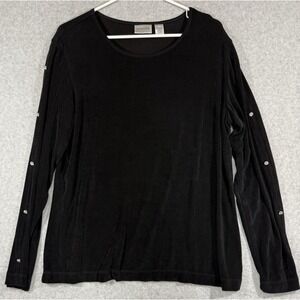 Chicos Travelers‎ Top Women's Size 3 (XL) Diamond Girl Black Slinky Decor Sleeve